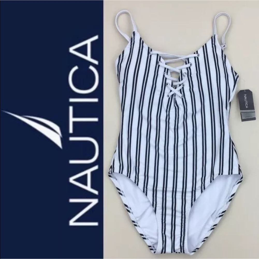 Blue and white stripes bathing suit